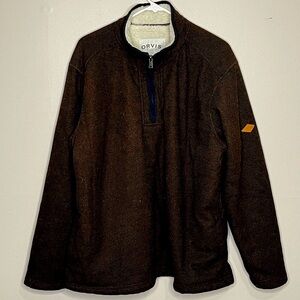 Orvis Mens Fleece Pullover Shirt L Dark Brown Sherpa Lined 1/4 Zip Polyester